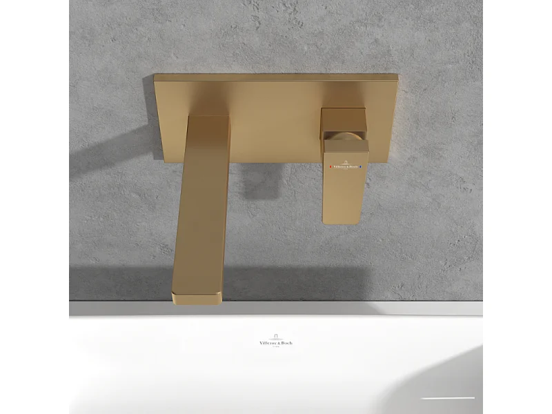 Mitigeur lavabo mural VILLEROY ET BOCH Architectura Square avec vidage Push Open Or brossé