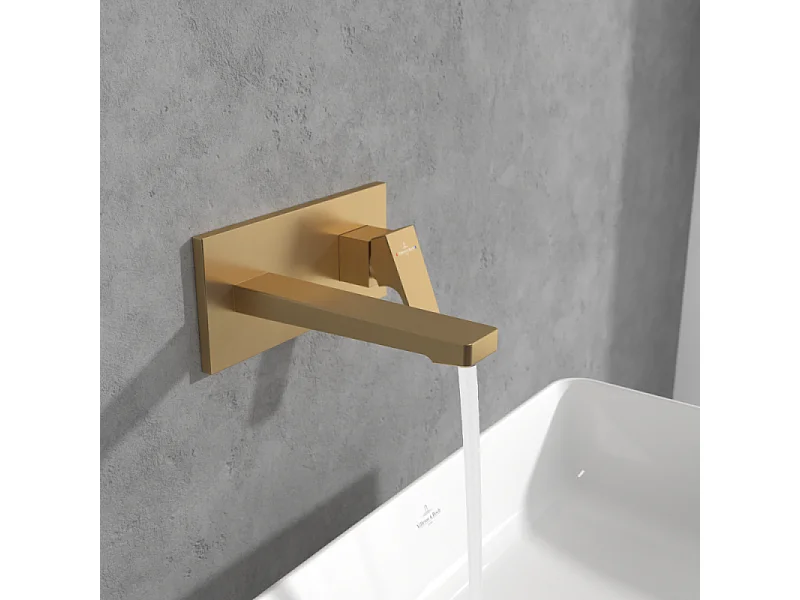 Mitigeur lavabo mural VILLEROY ET BOCH Architectura Square avec vidage Push Open Or brossé