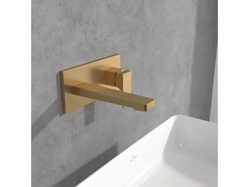 Mitigeur lavabo mural VILLEROY ET BOCH Architectura Square avec vidage Push Open Or brossé