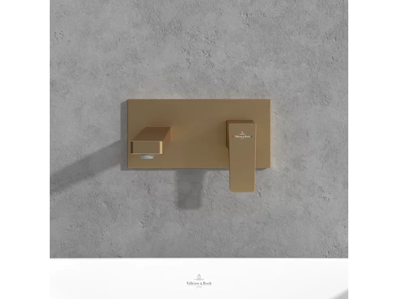 Mitigeur lavabo mural VILLEROY ET BOCH Architectura Square avec vidage Push Open Or brossé