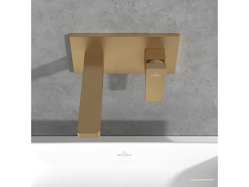 Mitigeur lavabo mural VILLEROY ET BOCH Architectura Square avec vidage Push Open Or brossé