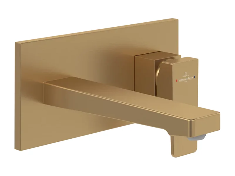 Mitigeur lavabo mural VILLEROY ET BOCH Architectura Square avec vidage Push Open Or brossé
