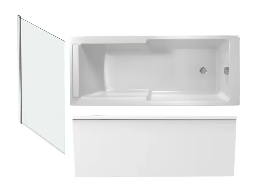 Baignoire bain douche JACOB DELAFON Struktura + pare bain + tablier + étagère 170 x 75