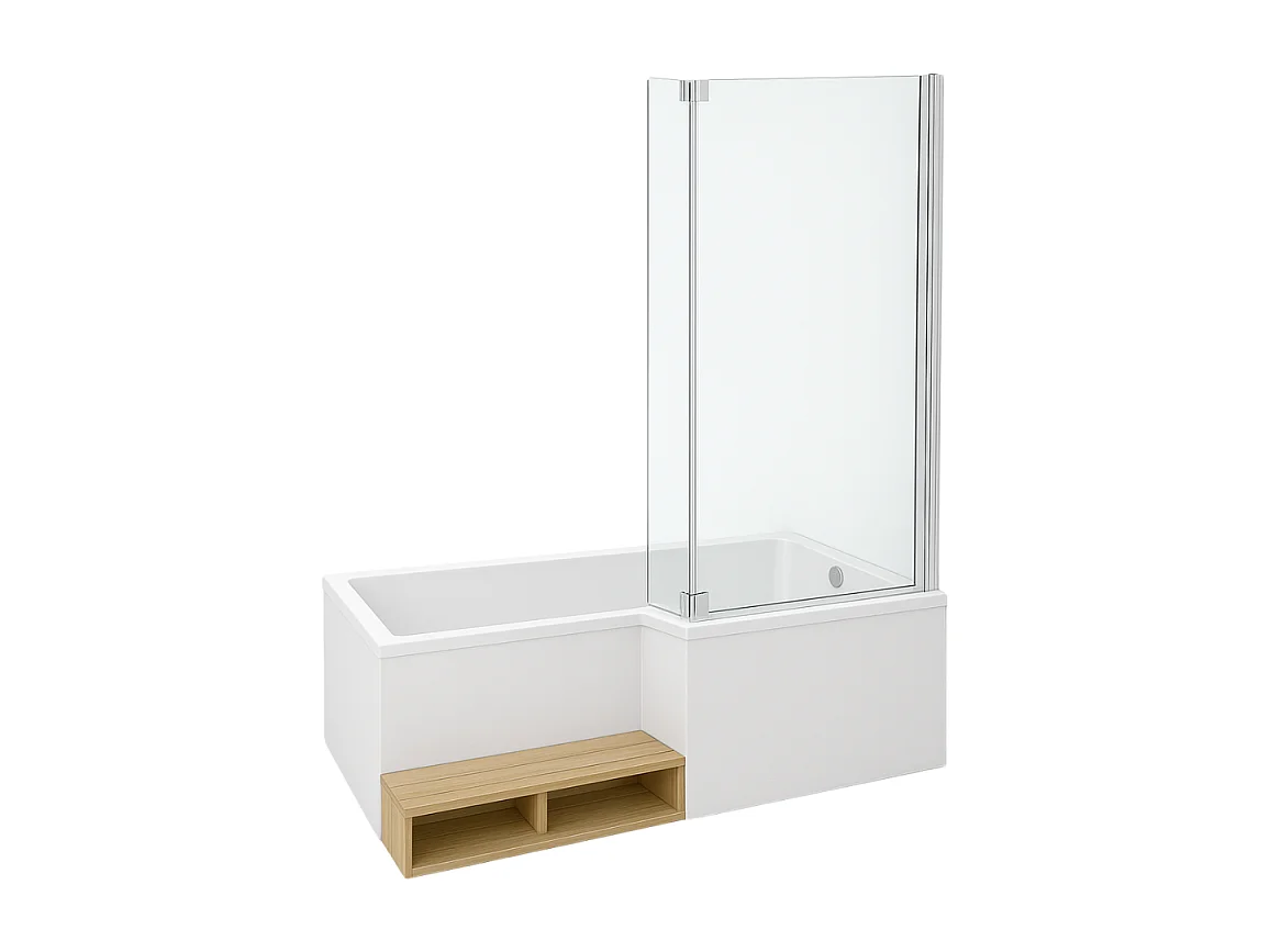 Pack baignoire bain douche antidérapante 180 x 90 JACOB DELAFON Neo blanc mat - v.droite + pare bain chromé + tablier