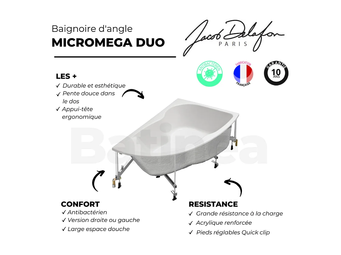 Baignoire d'angle 150 X 100 JACOB DELAFON Microméga Duo  version droite