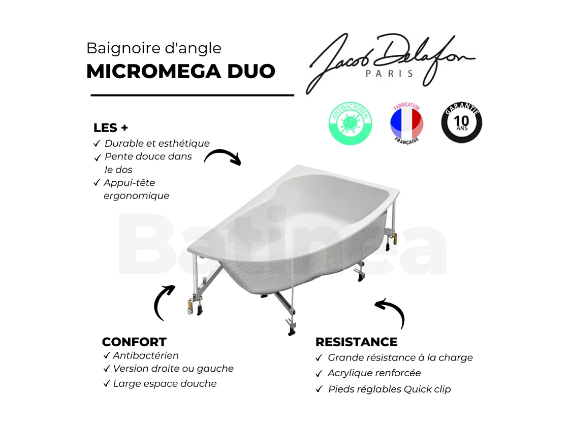 Baignoire d'angle 150 X 100 JACOB DELAFON Microméga Duo  version droite