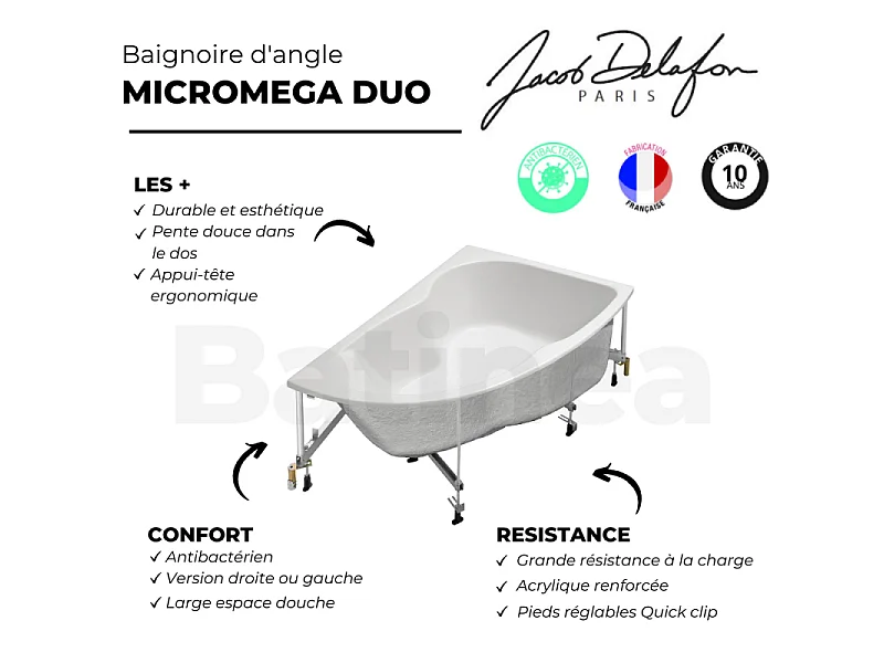 Baignoire d'angle 150 X 100 JACOB DELAFON Microméga Duo  version droite