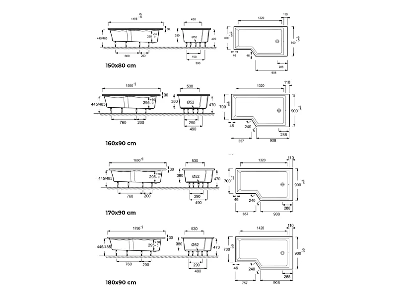 Pack baignoire bain douche 180 x 90 JACOB DELAFON Neo version droite + pare bain chromé