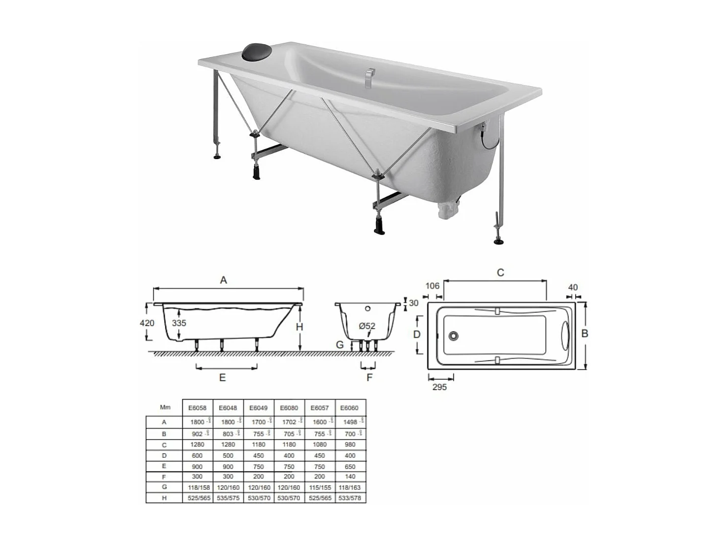 Baignoire droite 180 X 80 JACOB DELAFON Odéon Up
