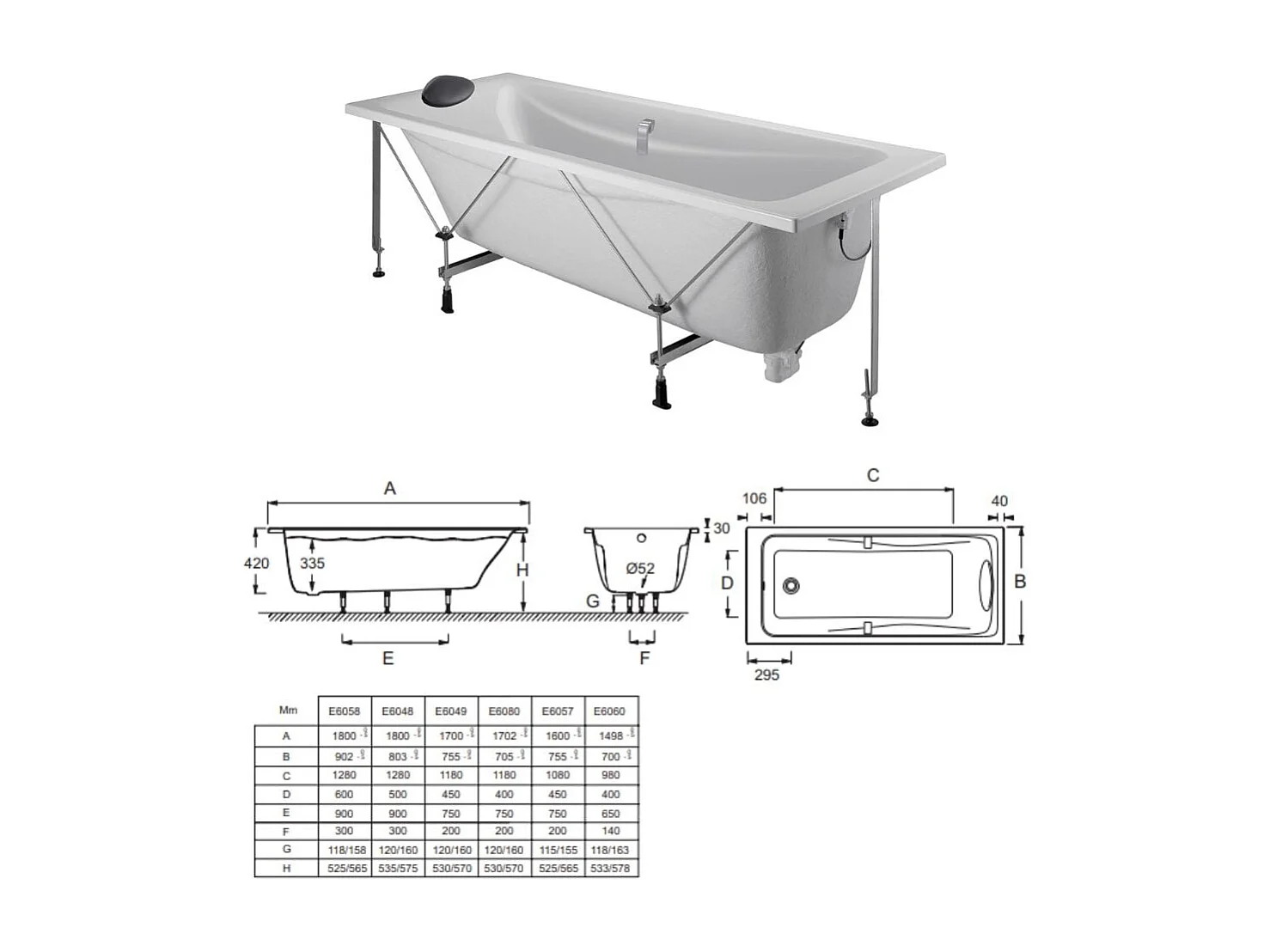 Baignoire droite 180 X 80 JACOB DELAFON Odéon Up