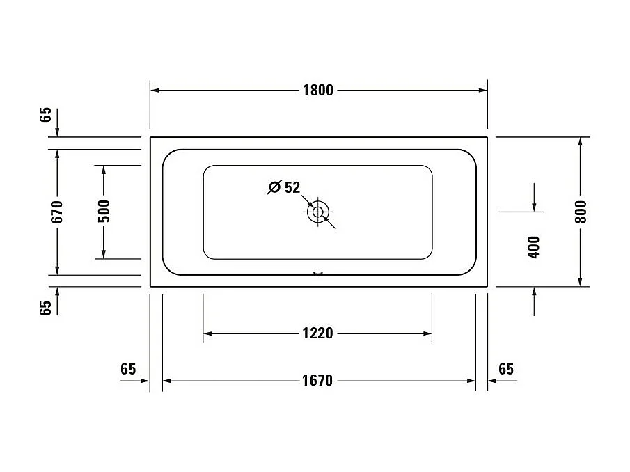 Baignoire droite 180x80 DURAVIT D-Code bonde au centre