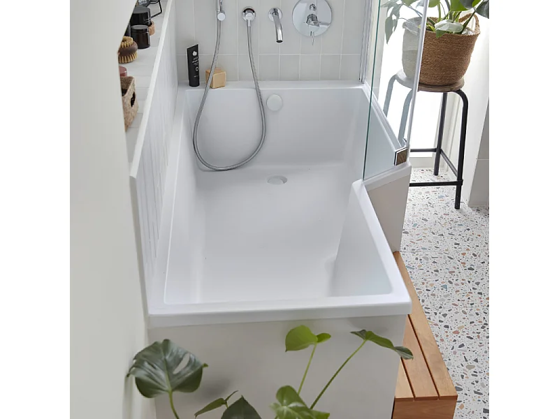 Pack baignoire bain douche 170 x 90 JACOB DELAFON Neo version droite + pare bain chromé + tablier en angle