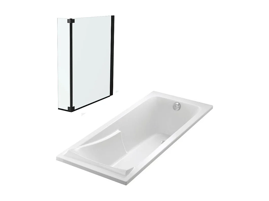 Lot baignoire droite 170 X 70 JACOB DELAFON Corvette + pare-bain 2 volets noir mat