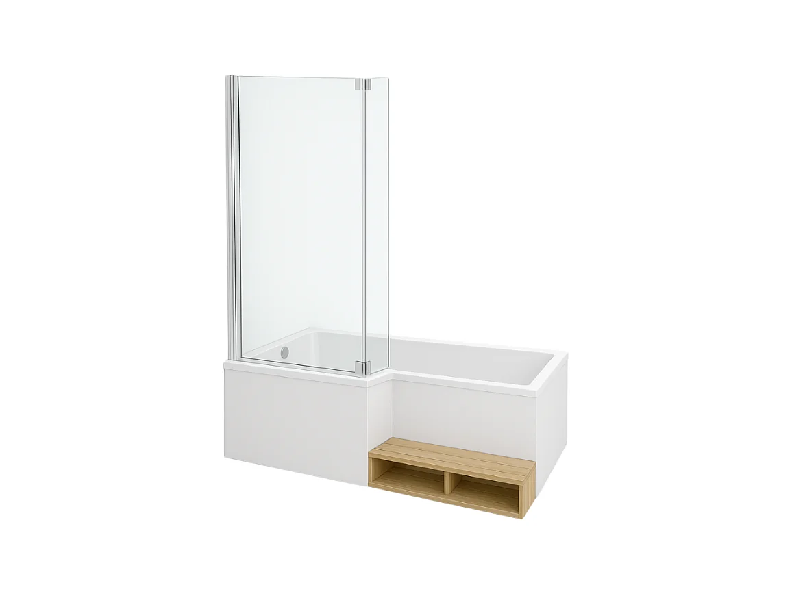 Pack baignoire bain douche antidérapante 160 x 90 JACOB DELAFON Neo blanc mat - v.gauche + pare bain chromé + tablier
