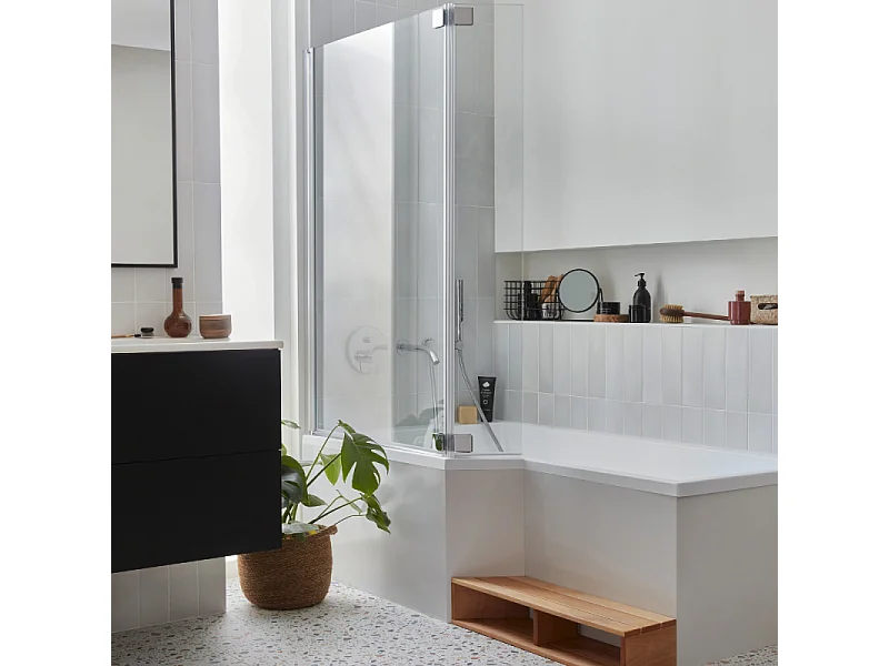Pack baignoire bain douche antidérapante 160 x 90  JACOB DELAFON Neo version gauche + pare bain chromé + tablier en angle