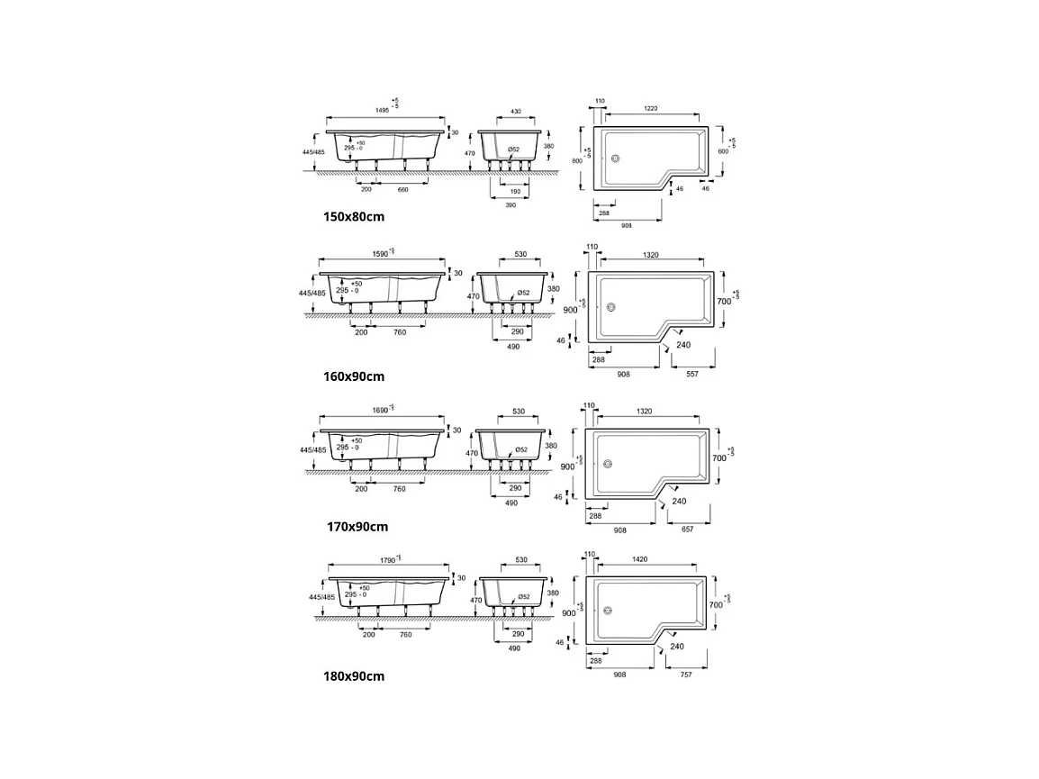 Pack baignoire bain douche 160 x 90  JACOB DELAFON Neo version gauche + tablier + pare bain chromé