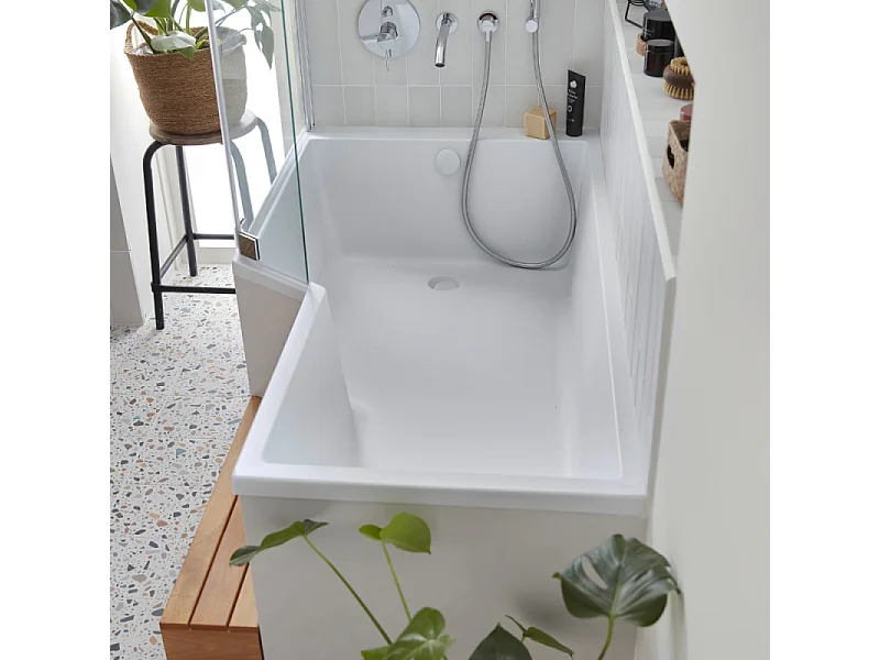 Pack baignoire bain douche 160 x 90  JACOB DELAFON Neo version gauche + pare bain chromé + tablier de baignoire en angle