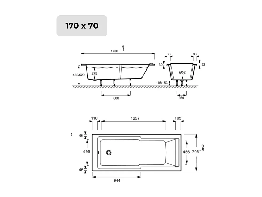Baignoire bain douche JACOB DELAFON Struktura + pare bain + tablier + étagère 170 x 70