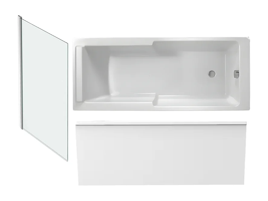 Baignoire bain douche JACOB DELAFON Struktura + pare bain + tablier + étagère 170 x 70