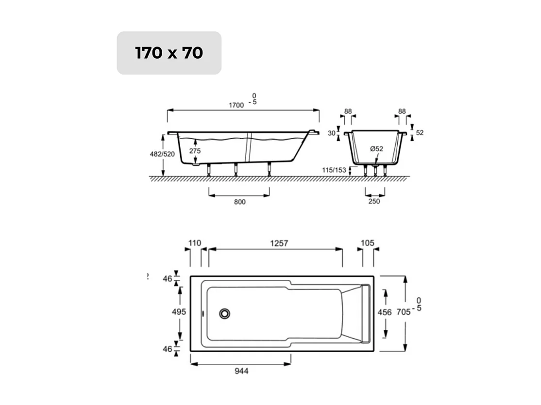 Baignoire bain douche JACOB DELAFON Struktura + pare bain + tablier + étagère 170 x 70