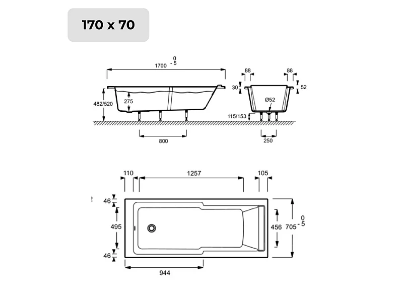 Baignoire bain douche JACOB DELAFON Struktura + pare bain + tablier + étagère 170 x 70