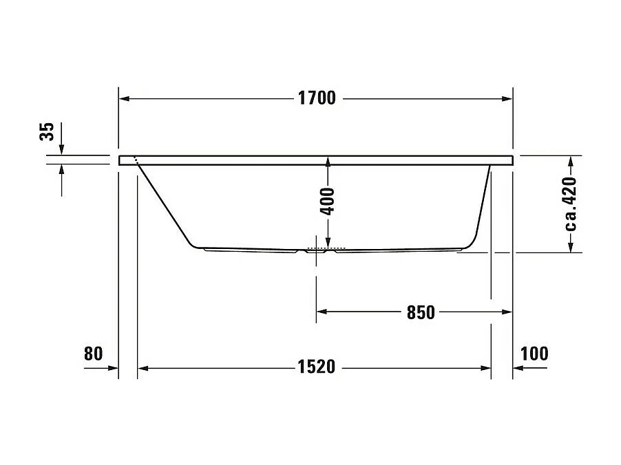 Baignoire droite 170x70 DURAVIT D-Code bonde au centre