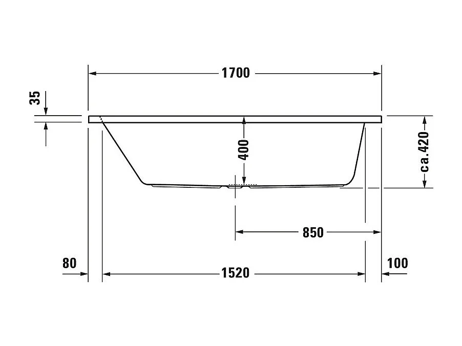 Baignoire droite 170x70 DURAVIT D-Code bonde au centre