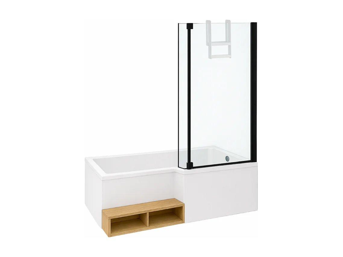 Pack baignoire bain douche antidérapante 180 x 90 JACOB DELAFON Neo version droite + pare bain noir mat + tablier angle
