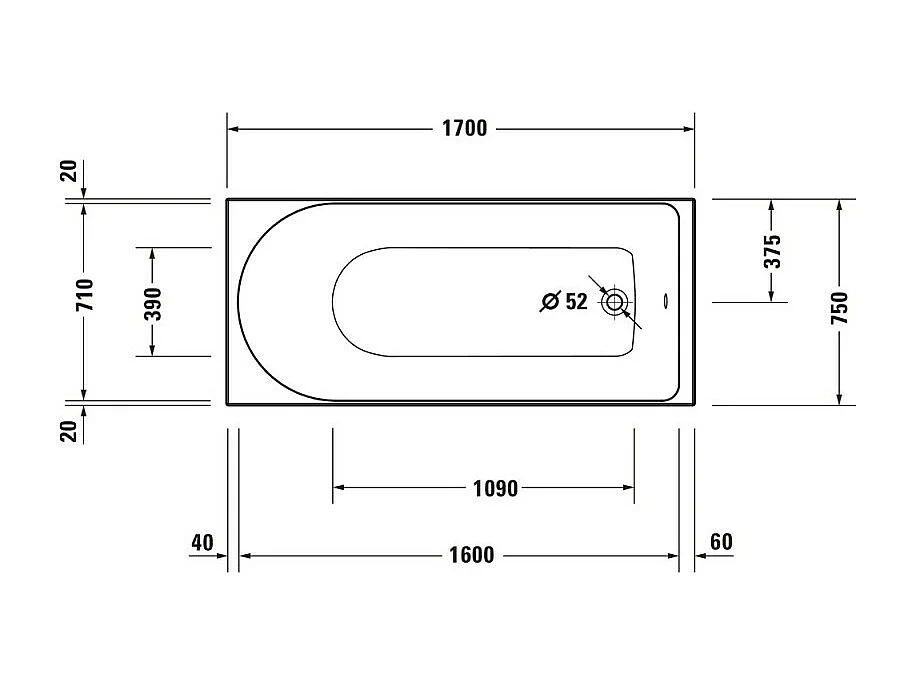 Baignoire droite 170x75 DURAVIT D-Neo