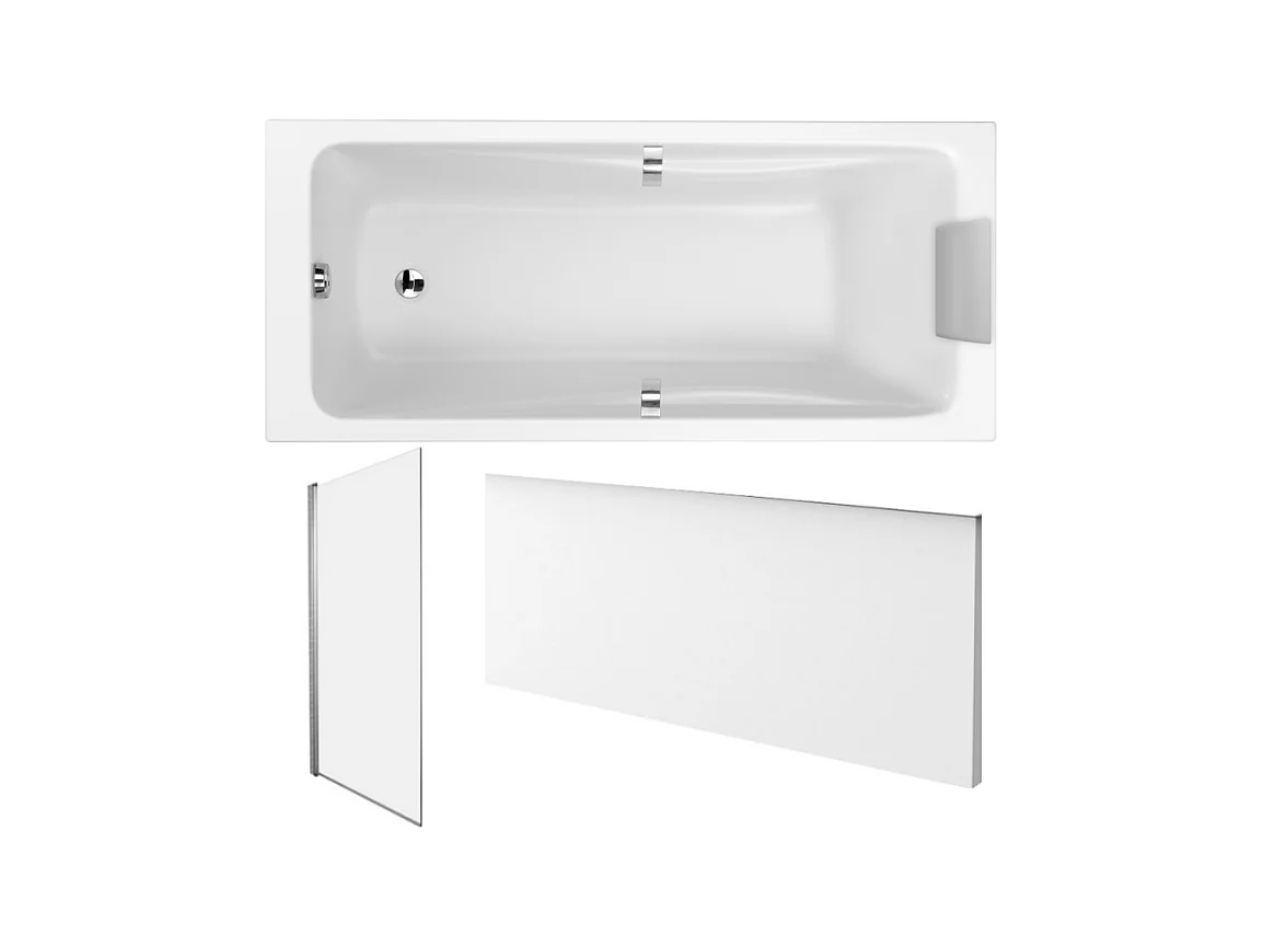Pack baignoire droite 180 X 80 JACOB DELAFON Odéon up + pare bain 1 volet chromé + tablier en niche + vidage
