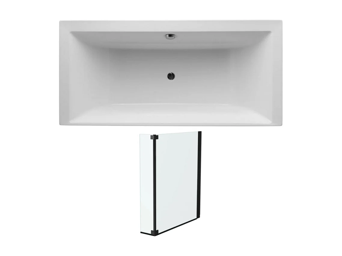 Lot baignoire droite 170 X 70 JACOB DELAFON Evok + pare-bain noir mat