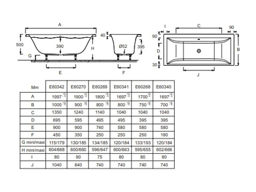 Lot baignoire droite 170 X 80 JACOB DELAFON Evok + pare-bain noir mat