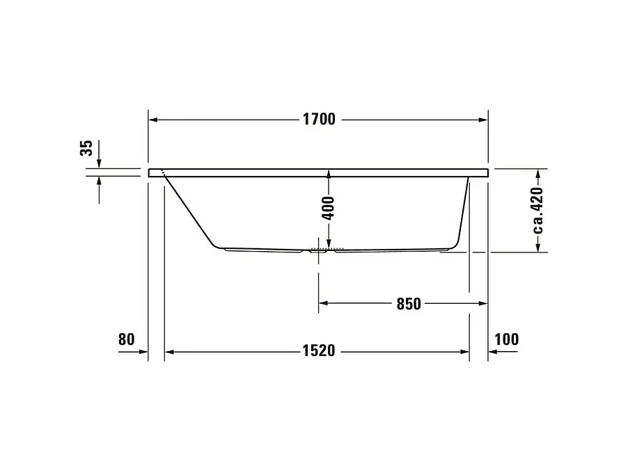 Baignoire droite 170x75 DURAVIT D-Code bonde au centre