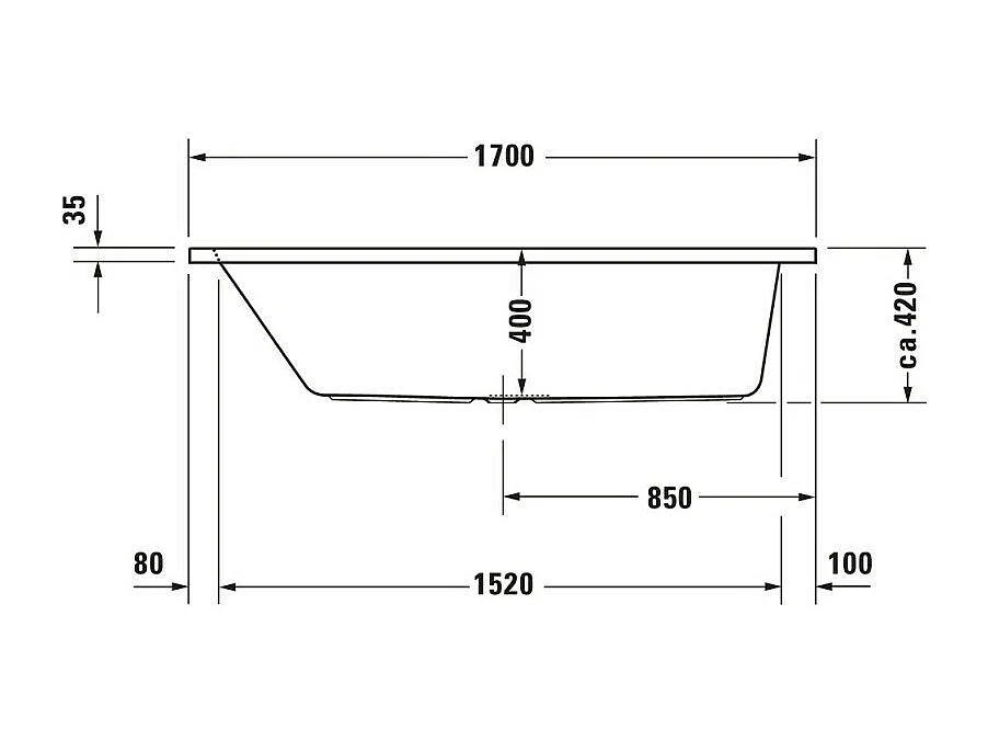 Baignoire droite 170x75 DURAVIT D-Code bonde au centre