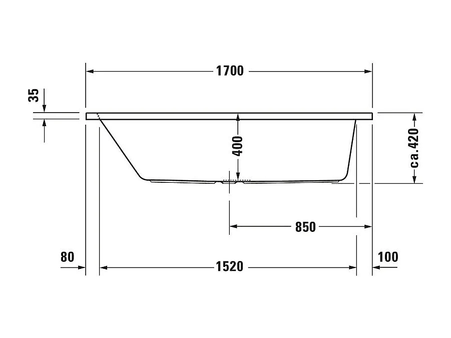 Baignoire droite 170x75 DURAVIT D-Code bonde au centre