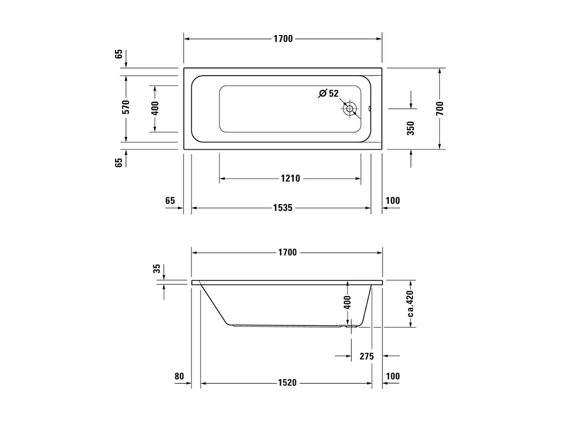 Baignoire droite 170x70 DURAVIT D-Code