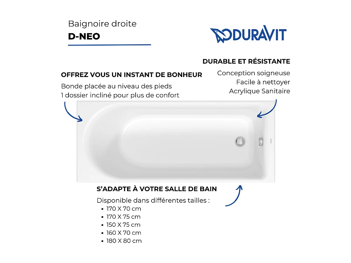 Baignoire droite 170x70 DURAVIT D-Neo