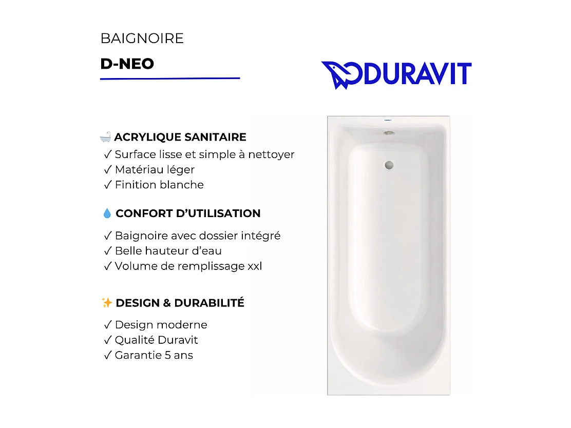 Baignoire droite 170x70 DURAVIT D-Neo