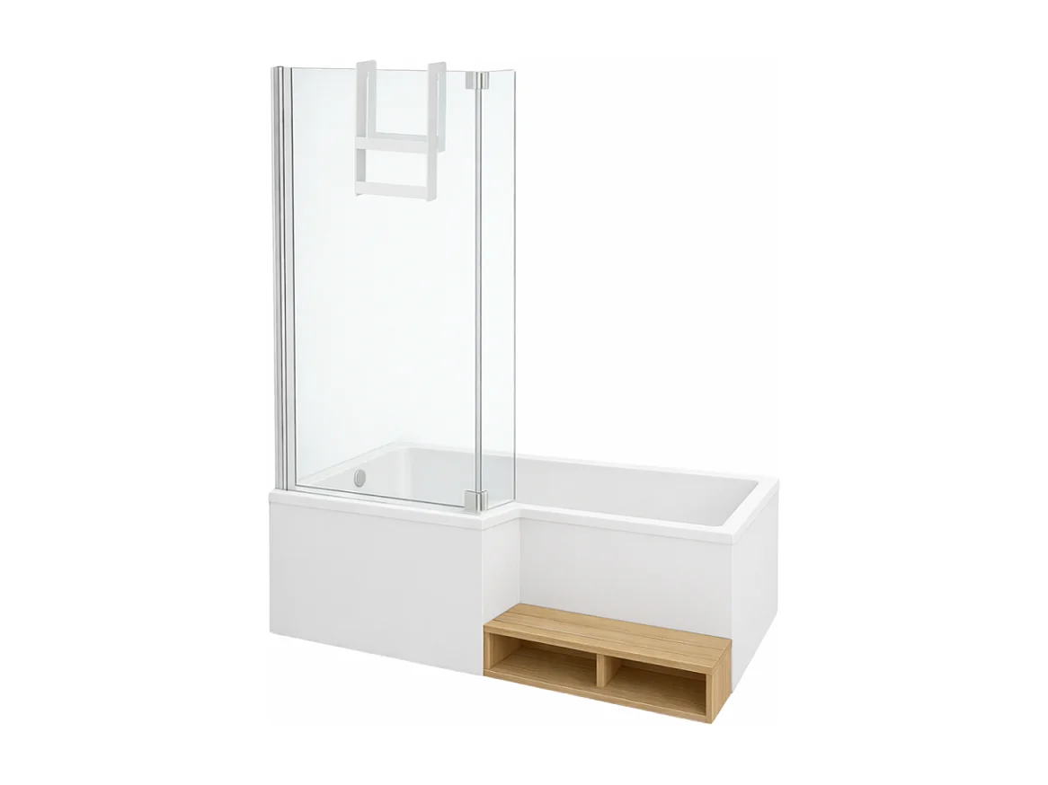 Pack baignoire bain douche 150 x 80 JACOB DELAFON Neo version gauche + pare bain chromé + tablier de baignoire en angle