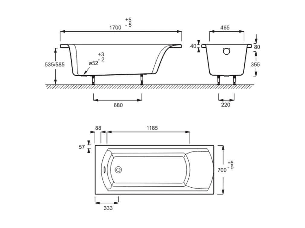 Baignoire droite 170 X 70 JACOB DELAFON Ove