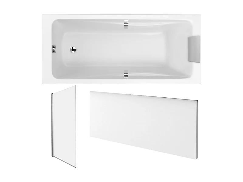 Pack baignoire droite 180 X 90 JACOB DELAFON Odéon up + pare bain 1 volet chromé + tablier en niche + vidage