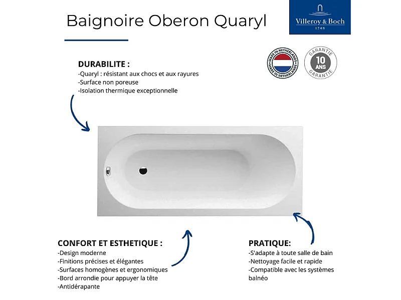 Baignoire droite 170 X 70 VILLEROY ET BOCH Oberon Quaryl