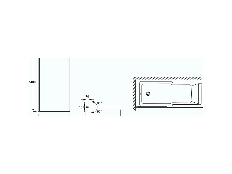 Baignoire JACOB DELAFON Corvette 180x80 cm + Pare bain
