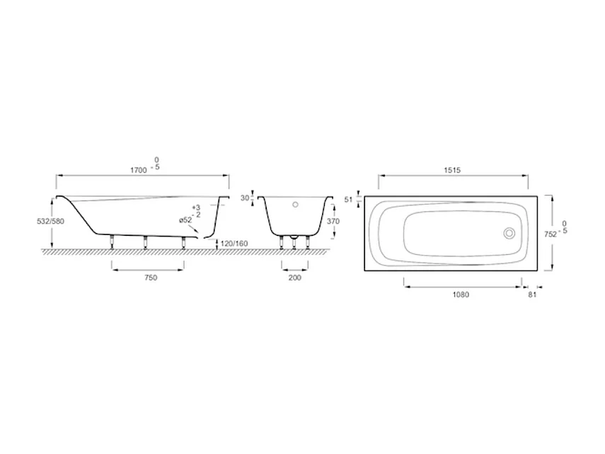 Baignoire droite 170 X 75 JACOB DELAFON Brive en acrylique renforcé + nettoyant