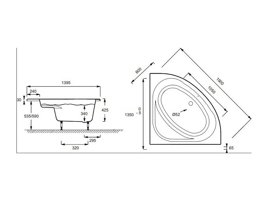 JACOB DELAFON Baignoire en angle 135 X 135 Domo acrylique