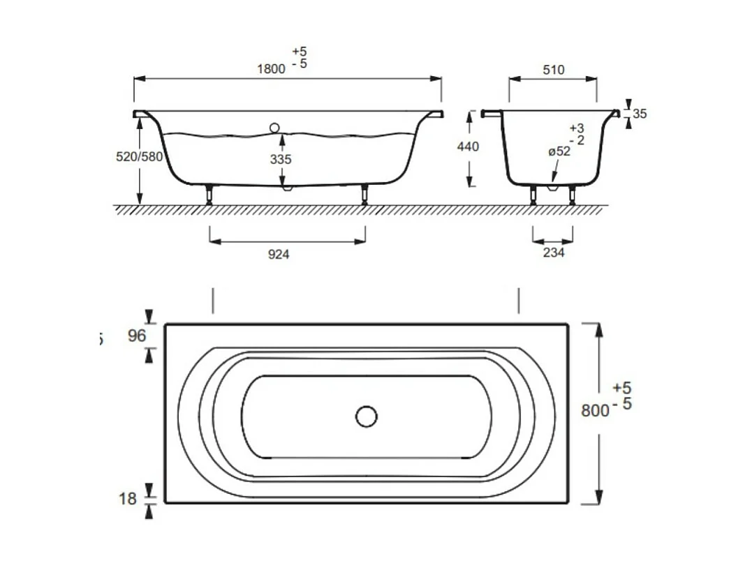 Baignoire droite JACOB DELAFON Elise, deux places + nettoyant 180 X 80