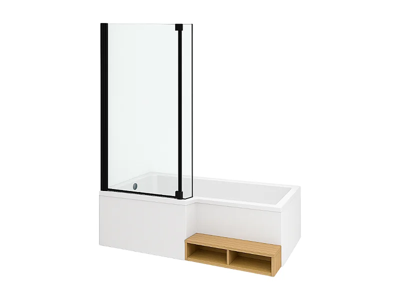 Pack baignoire bain douche antidérapante 150 x 80 JACOB DELAFON Neo blanc mat - v.gauche + pare bain noir mat + tablier