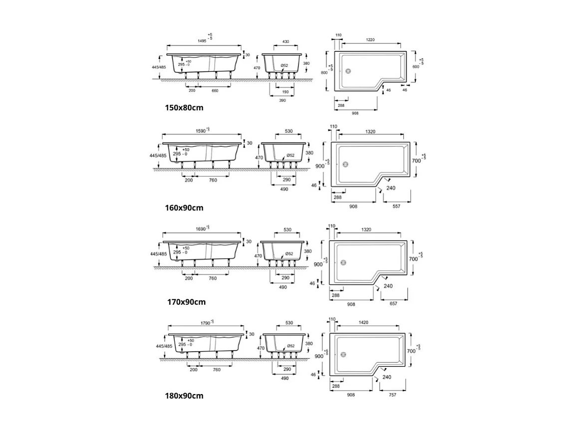 Pack baignoire bain douche antidérapante 150 x 80 JACOB DELAFON Neo blanc mat - v.gauche + pare bain noir mat + tablier