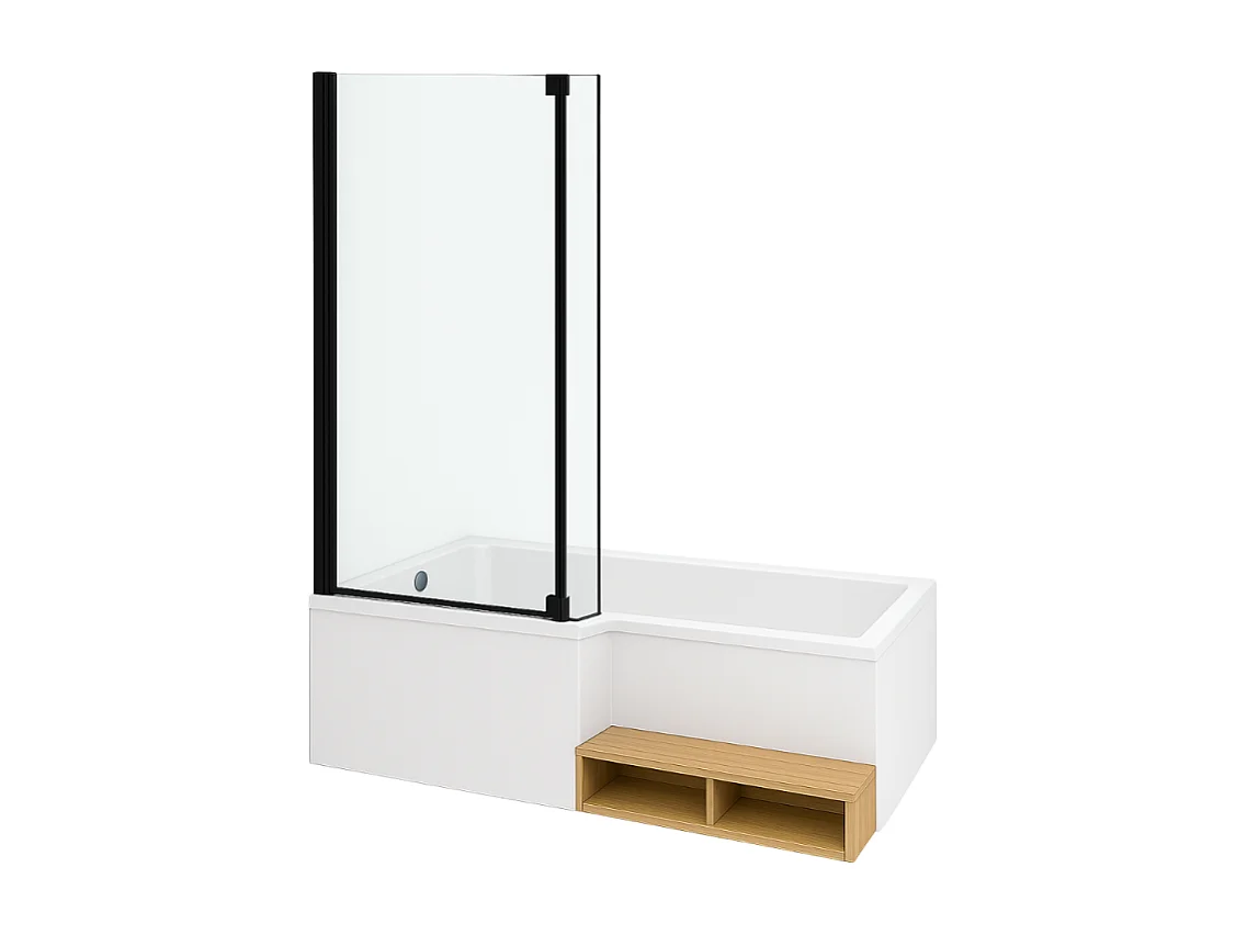 Pack baignoire bain douche antidérapante 150 x 80 JACOB DELAFON Neo blanc mat - v.gauche + pare bain noir mat + tablier