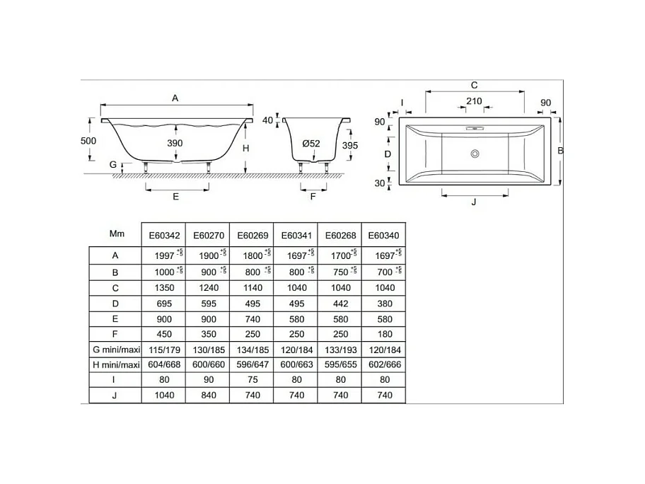 JACOB DELAFON Baignoire droite 170 X 80 Evok acrylique